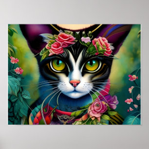 Póster de arte de gato de fantasía para pared