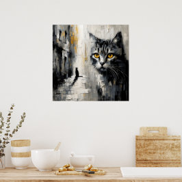 Póster de arte de gato de ojos dorados