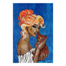 Póster de arte de gato mamá collage de medios mixt