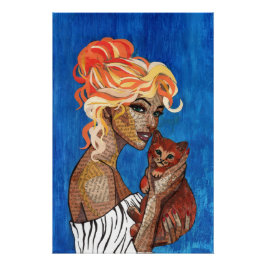 Póster de arte de gato mamá collage de medios mixt