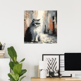Póster de arte de gato persa esponjoso