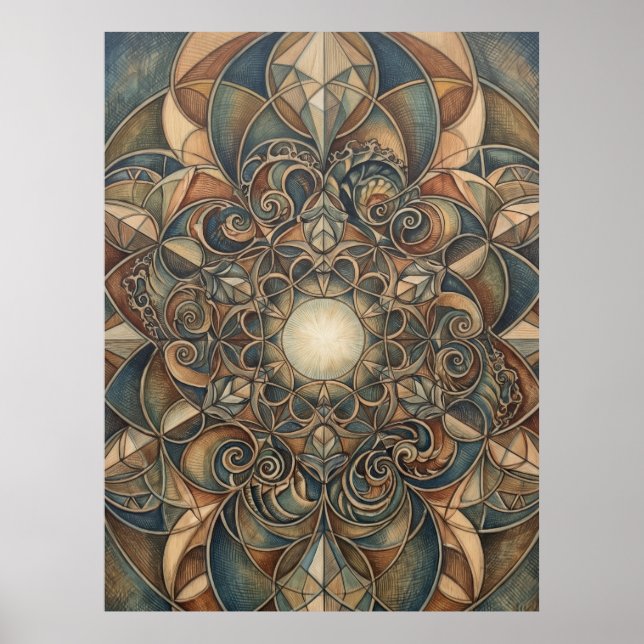 Póster de Arte de Geometría Sagrada Corazón Luz Es (Frente)