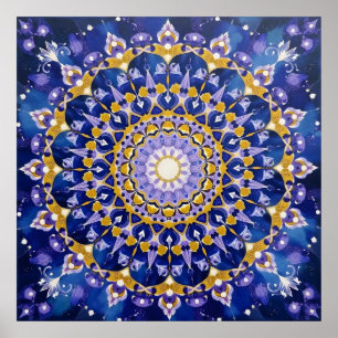 Póster de Arte de Geometría Sagrada Indigo Oro Azu