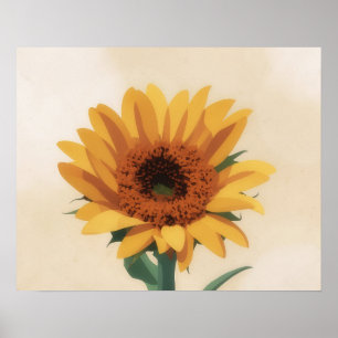 Póster de arte de girasol moderno de mediados de s