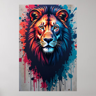 Póster de Arte de Grafiti del León Majestuoso