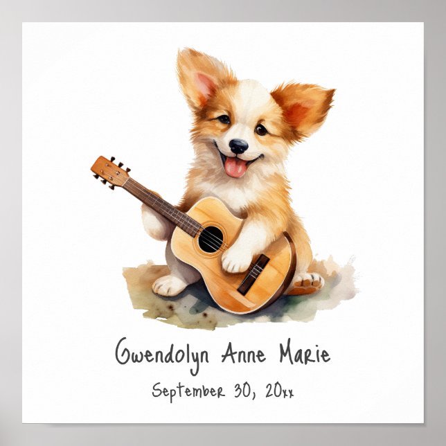 Poster de arte de guardería con guitarra (Frente)
