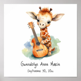 Poster de arte de guardería Giraffe con guitarra