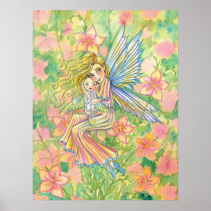 Póster de arte de hada madre y bebé