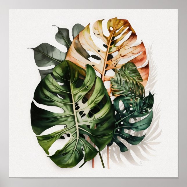 Póster de Arte de Hojas de Monstera (Frente)