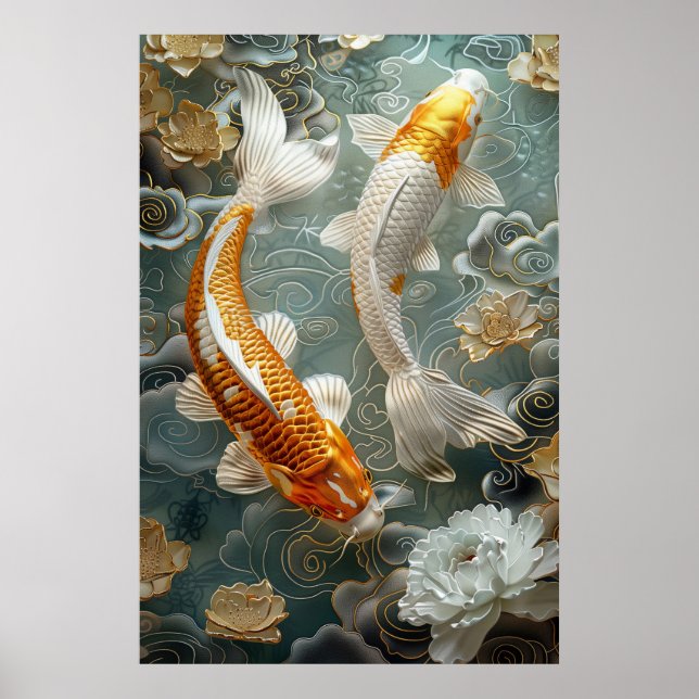 Póster de arte de impresión de pez koi dorado en l (Frente)