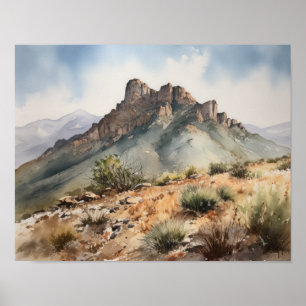 Póster de Arte de Impresión en Acuarela de Montaña