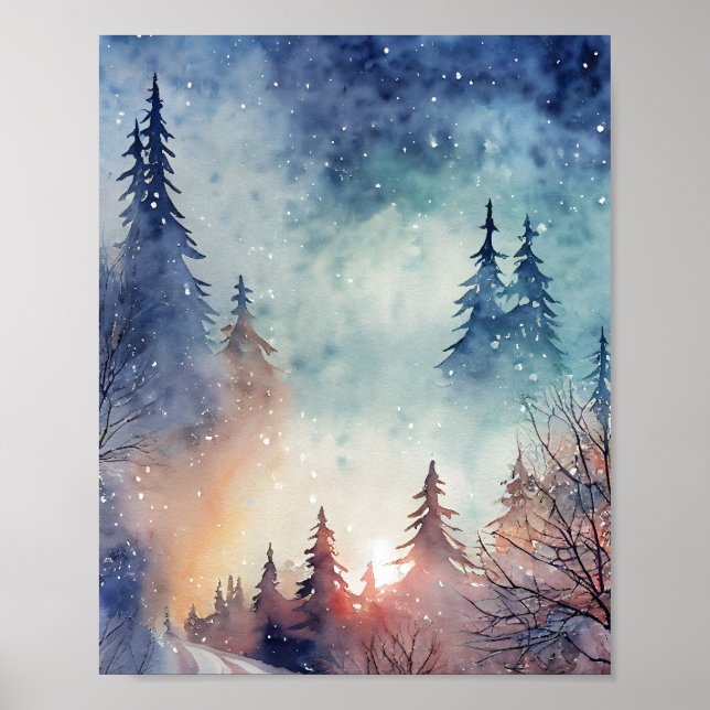 Póster de arte de invierno en acuarela para pared (Frente)