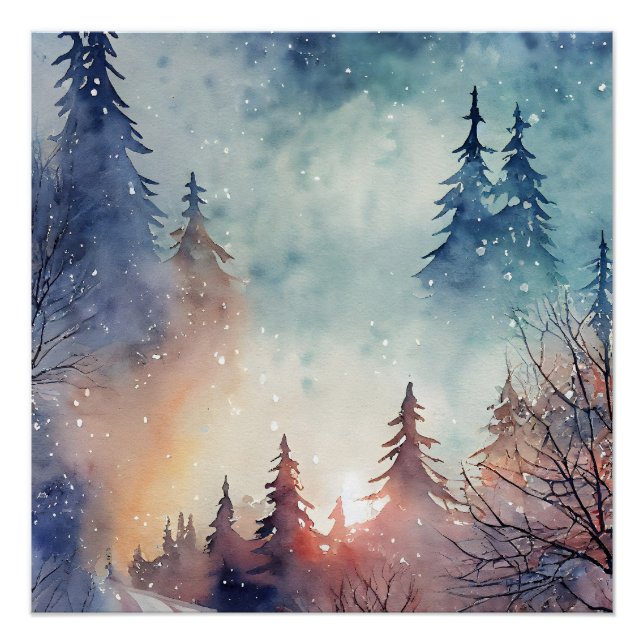 Póster de arte de invierno en acuarela para pared (Anverso)