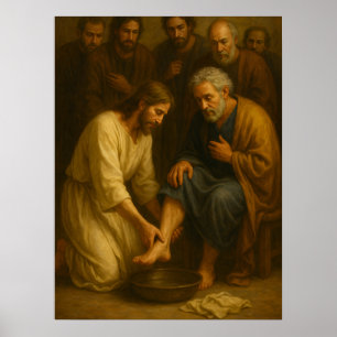 Póster de arte de Jesucristo lavando los pies de l