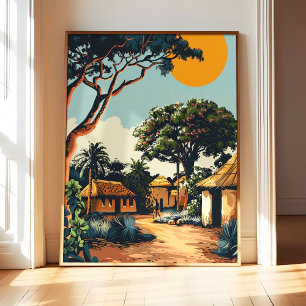 Póster de arte de la aldea africana, impresión de 