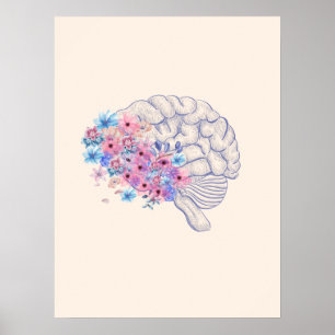 Poster de arte de la anatomía cerebral floral