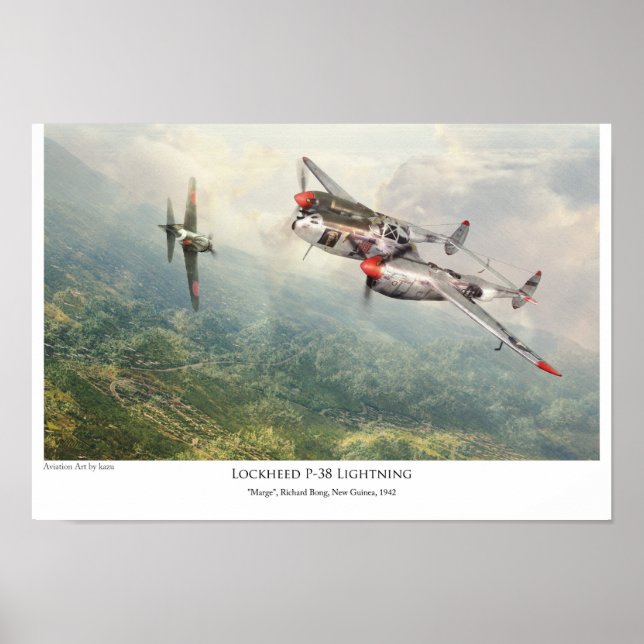 poster de arte de la aviación "Lockheed P-38 Light (Frente)