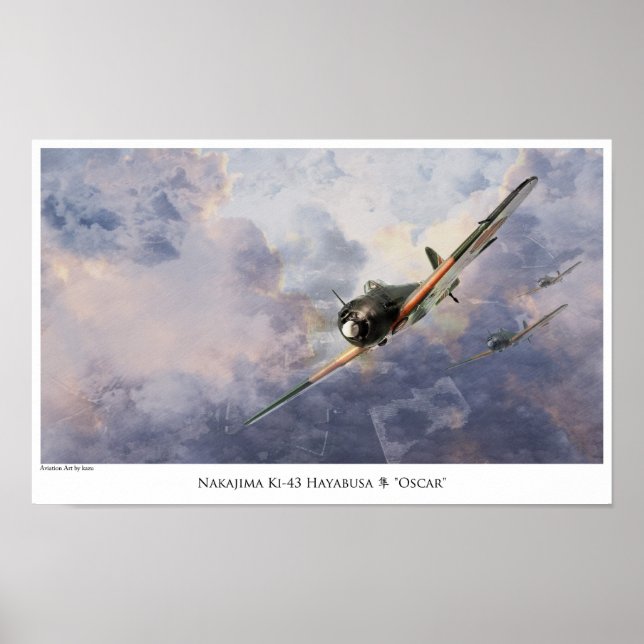 poster de arte de la aviación "Nakajima Ki-43 Osca (Frente)