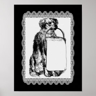Poster de arte de la cesta de perros de época