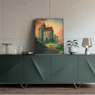 Poster de arte de la fantasía digital del castillo