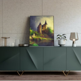 Poster de arte de la fantasía digital del castillo