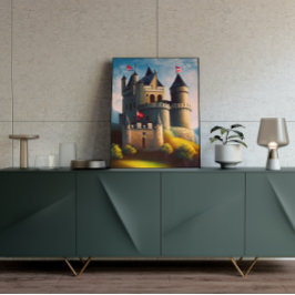 Poster de arte de la fantasía digital del castillo