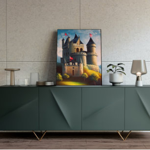 Poster de arte de la fantasía digital del castillo