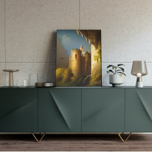 Poster de arte de la fantasía digital del castillo