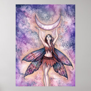 Póster de arte de la hada de la luna sonriente de 