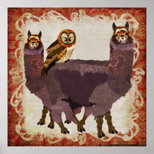 Poster de arte de la lechuza púrpura alpacas
