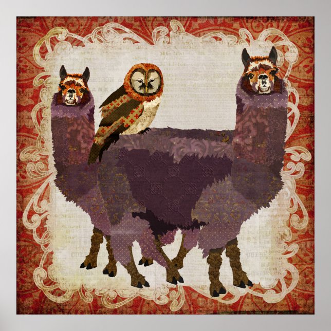 Poster de arte de la lechuza púrpura alpacas (Frente)