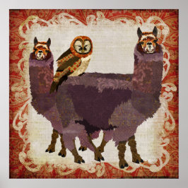 Poster de arte de la lechuza púrpura alpacas