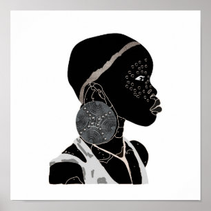 Poster de arte de la línea africana de Chica negro