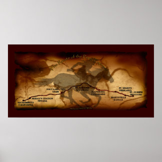 POSTER de arte de la ruta del mapa Pony Express de