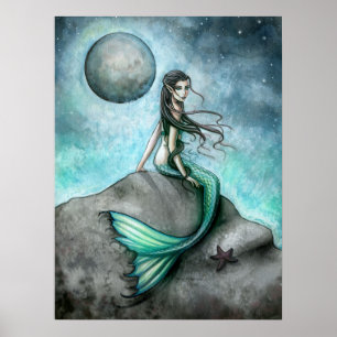 Poster de arte de la sirena de la luna oscura