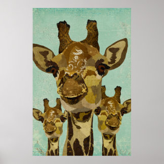 Poster de arte de las jirafas de damasco dorado
