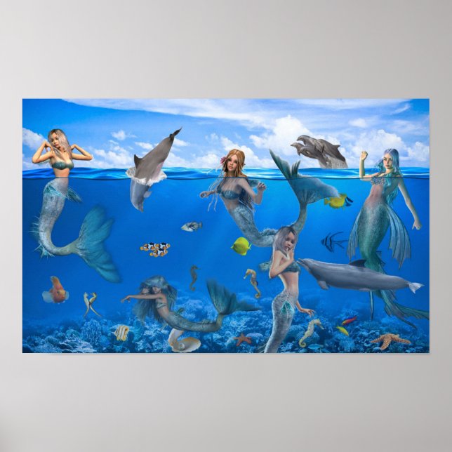 Poster de arte de las sirenas y delfines (Frente)