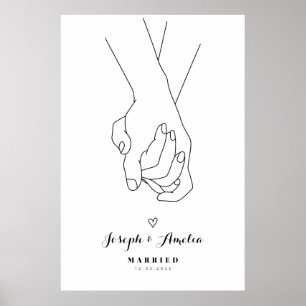 poster de arte de línea boda Manos de amor