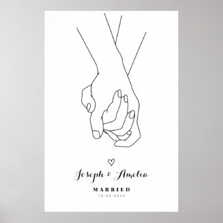poster de arte de línea boda Manos de amor