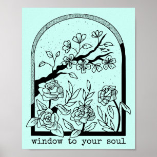 Póster de arte de línea de arco floral Ventana a t