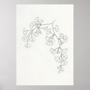 Póster de arte de línea de ginkgo colgante