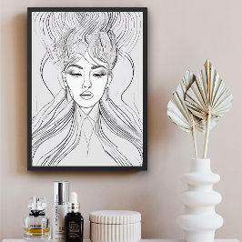 Póster de arte de línea de retrato femenino minima