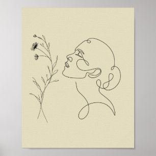 Póster de arte de línea de rostro abstracto minima