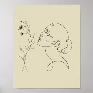 Póster de arte de línea de rostro abstracto minima