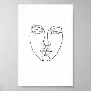 Póster de arte de línea minimalista de cara abstra