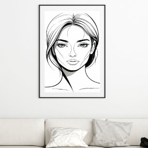 Póster de arte de línea minimalista de mujer en bl