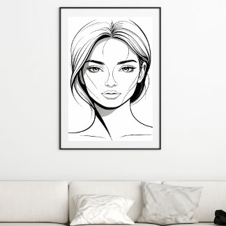 Póster de arte de línea minimalista de mujer en bl