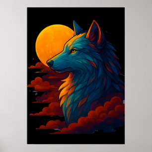 Póster de arte de lobo colorido vibrante