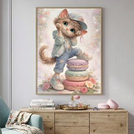 Póster de Arte de Macarón de Gatito Pastel Adorabl