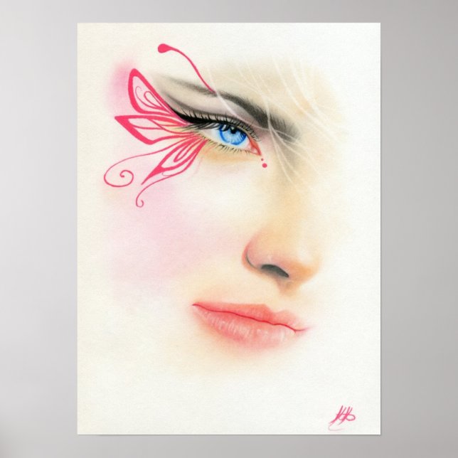 Poster de arte de mariposa rosa azul de ojos (Frente)